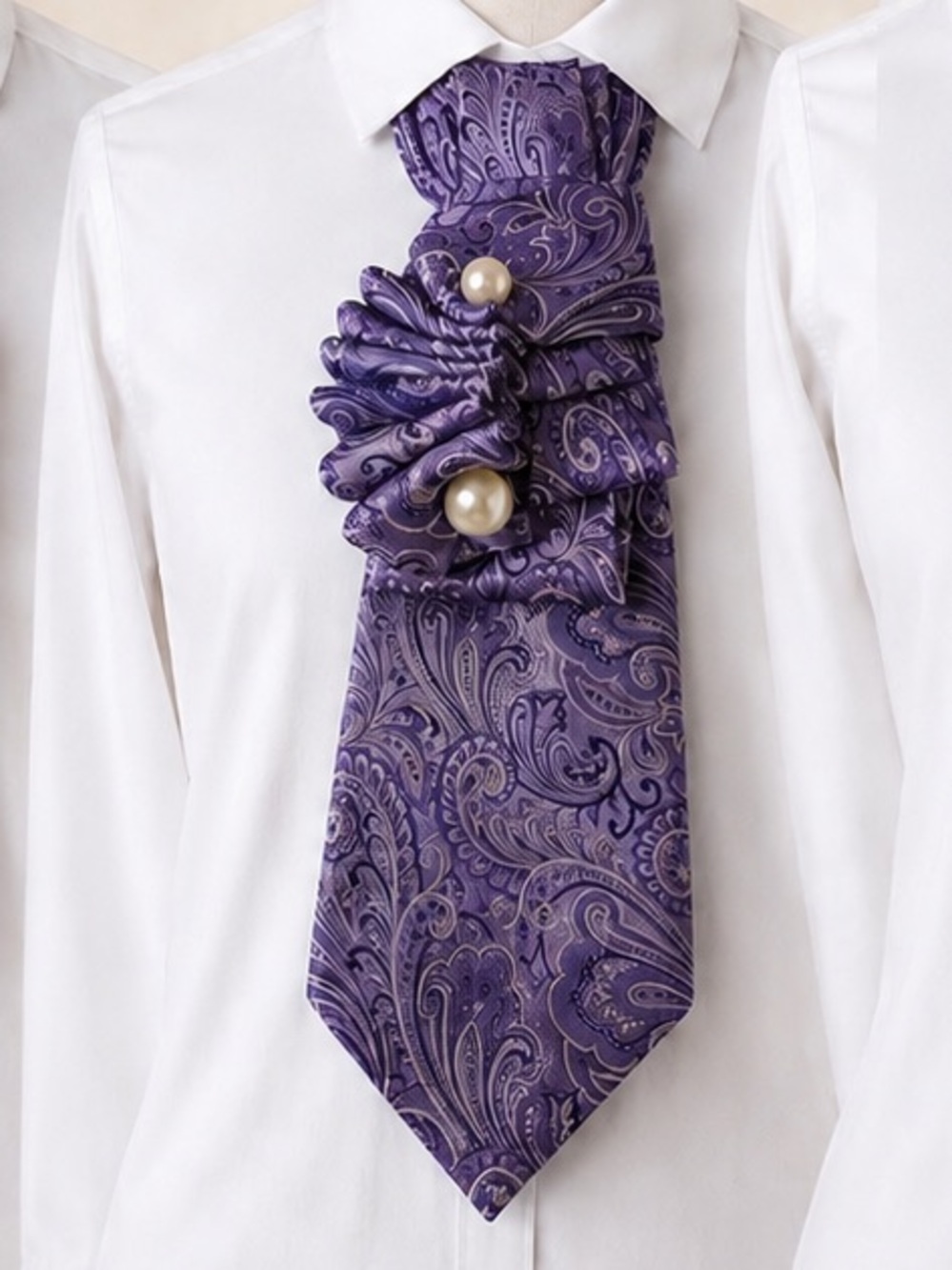 Lavender Paisley Silk Tie with Pearl Accents